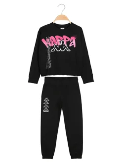 Kappa Completo tuta da ragazza con felpa cropp e pantaloni in cotone - nero
