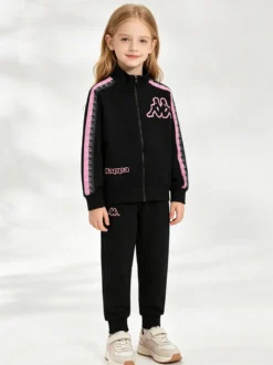 Kappa Completo tuta da ragazza 2 pezzi full zip in cotone - nero