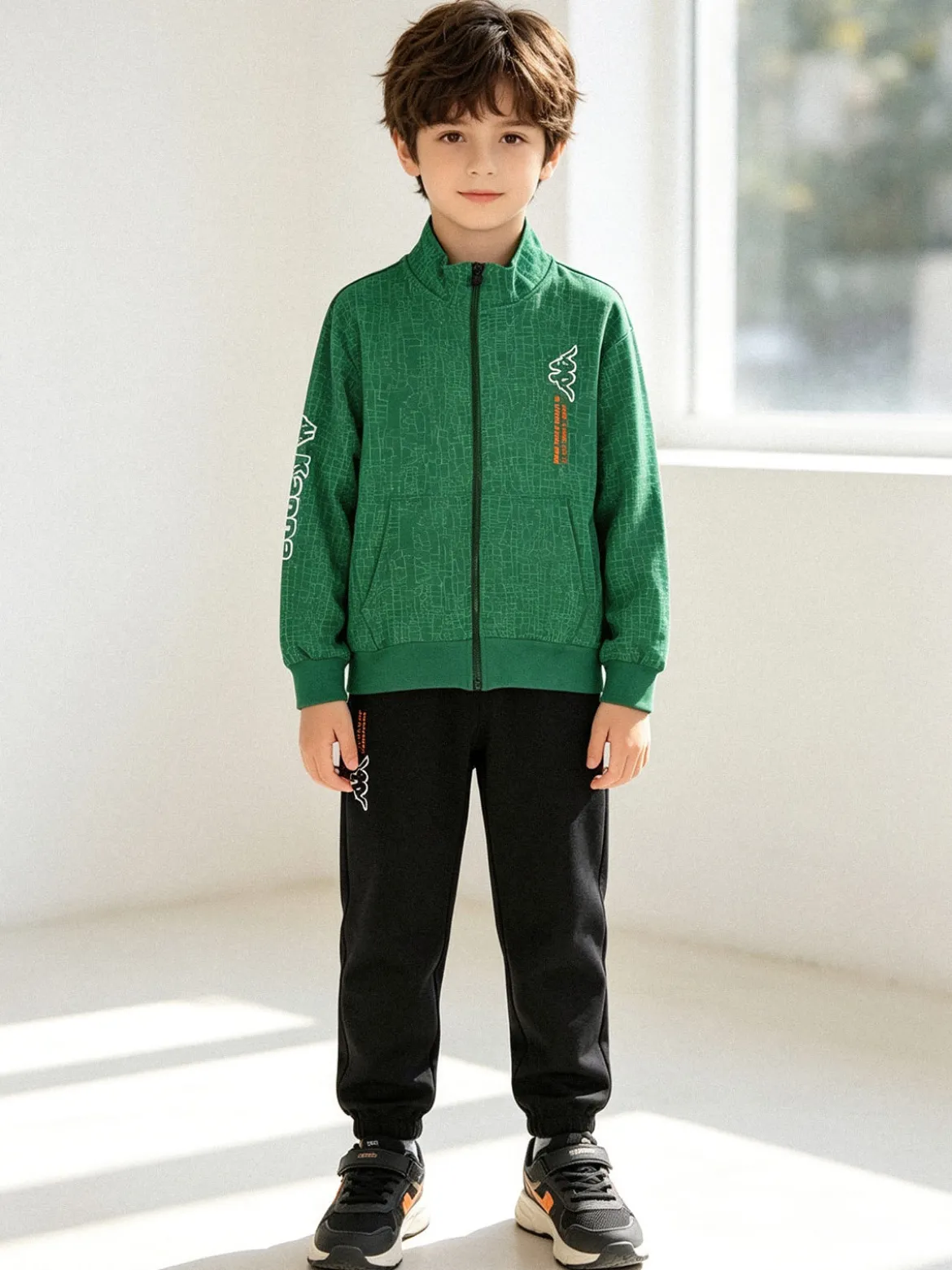 Kappa Completo tuta da ragazzo 2 pezzi full zip in cotone - verde