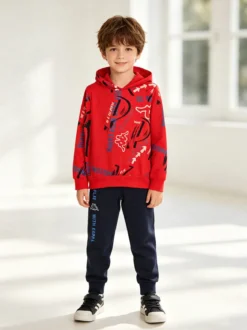 Kappa Completo tuta 2 pezzi da bambino in cotone con cappuccio - rosso