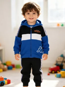Kappa Completo tuta 2 pezzi da neonato in cotone con cappuccio e zip - blu
