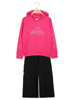 Kappa Completo tuta 2 pezzi da ragazza con cappuccio e pantaloni cargo a gamba larga - fucsia