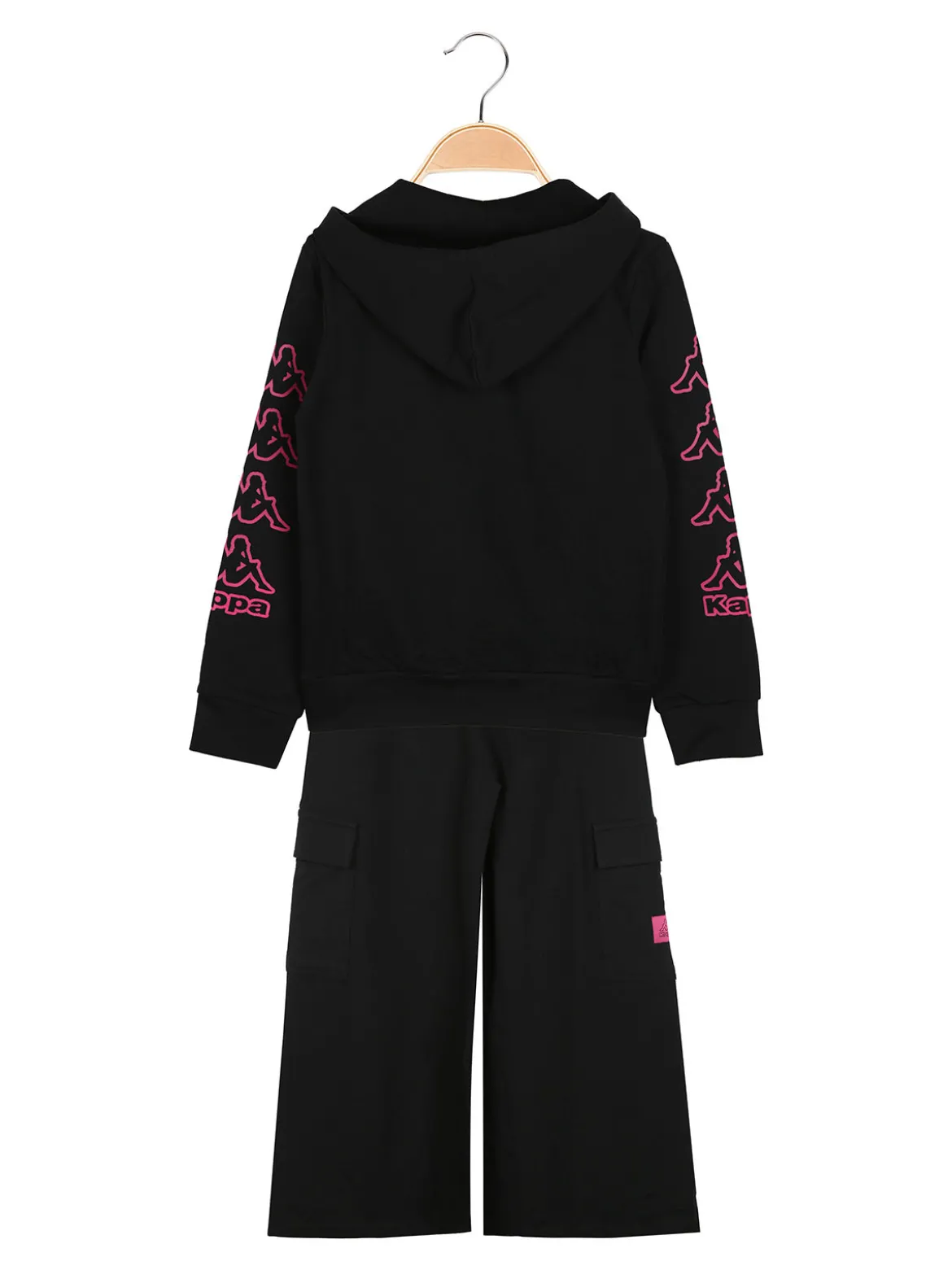 Kappa Completo tuta 2 pezzi da ragazza con cappuccio e pantaloni cargo a gamba larga - nero