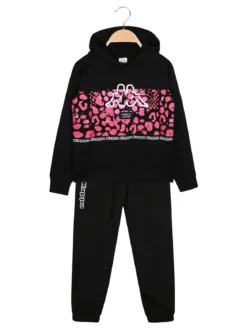 Kappa Completo tuta 2 pezzi da ragazza in cotone con cappuccio e logo - nero