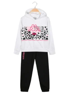 Kappa Completo tuta 2 pezzi da ragazza in cotone con cappuccio e logo - bianco