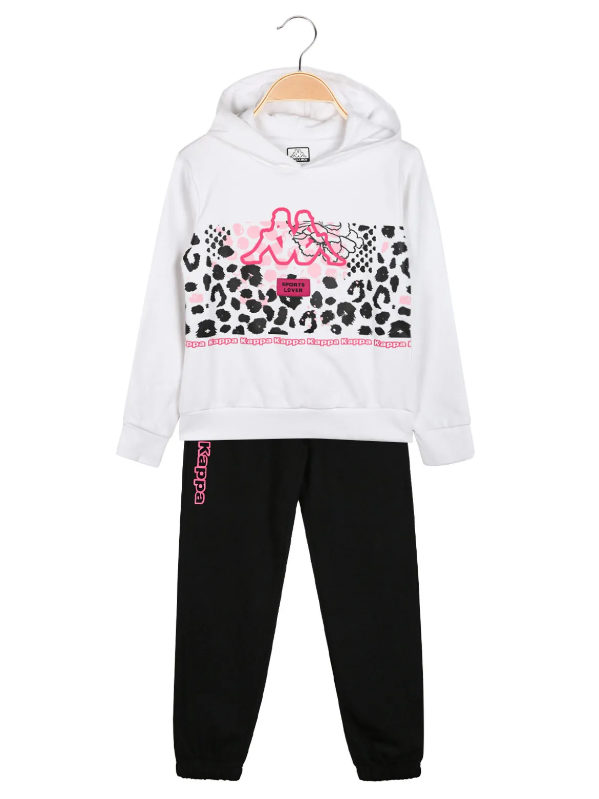 Kappa Completo tuta 2 pezzi da ragazza in cotone con cappuccio e logo - bianco