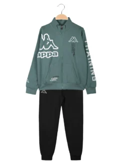 Kappa Completo tuta 2 pezzi da ragazzo con zip e stampa logo - acqua marina