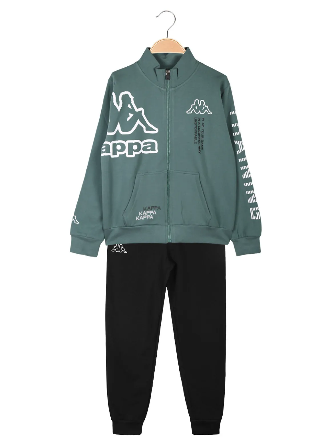 Kappa Completo tuta 2 pezzi da ragazzo con zip e stampa logo - acqua marina