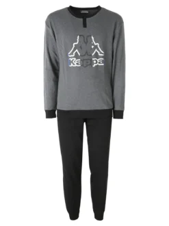 Kappa Pigiama da uomo in misto cotone interlock con logo - antracite