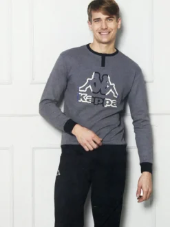 Kappa Pigiama da uomo in misto cotone interlock con logo - antracite