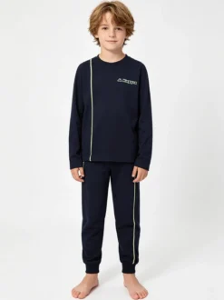 Kappa Pigiama lungo da ragazzo in cotone con logo - blu scuro