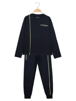 Kappa Pigiama lungo da ragazzo in cotone con logo - blu scuro