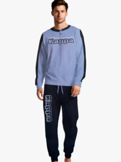 Kappa Pigiama lungo da uomo in cotone con logo - azzurro