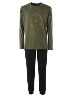 Kappa Pigiama lungo da uomo in cotone con logo - militare