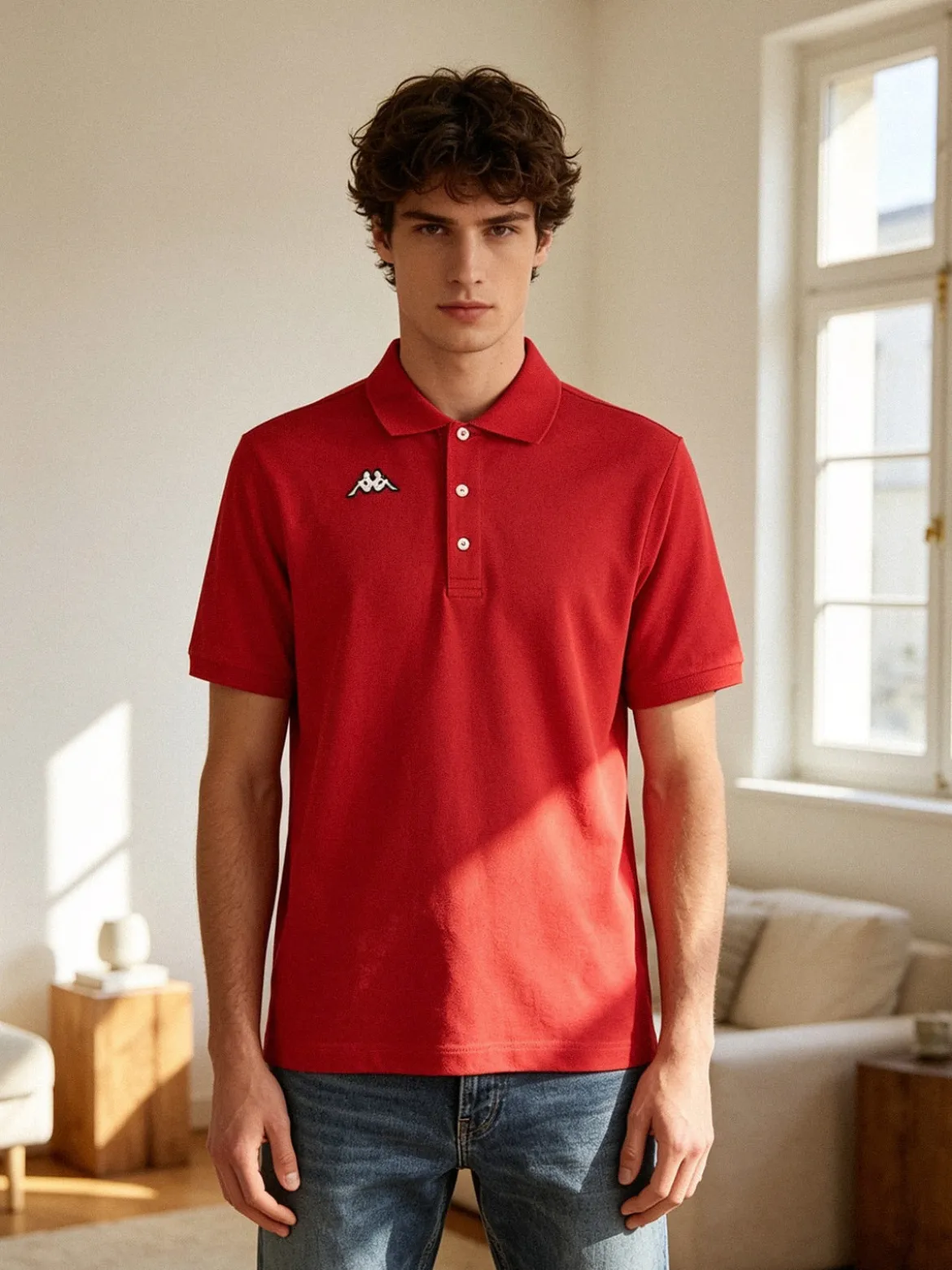 Kappa Polo da uomo a maniche corte in cotone con logo