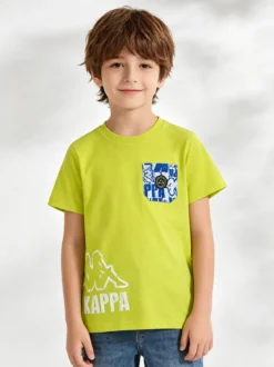 Kappa T-shirt da bambino in cotone con taschino e logo - limone