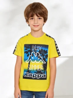 Kappa T-shirt da ragazzo in cotone con stampa disegno - giallo