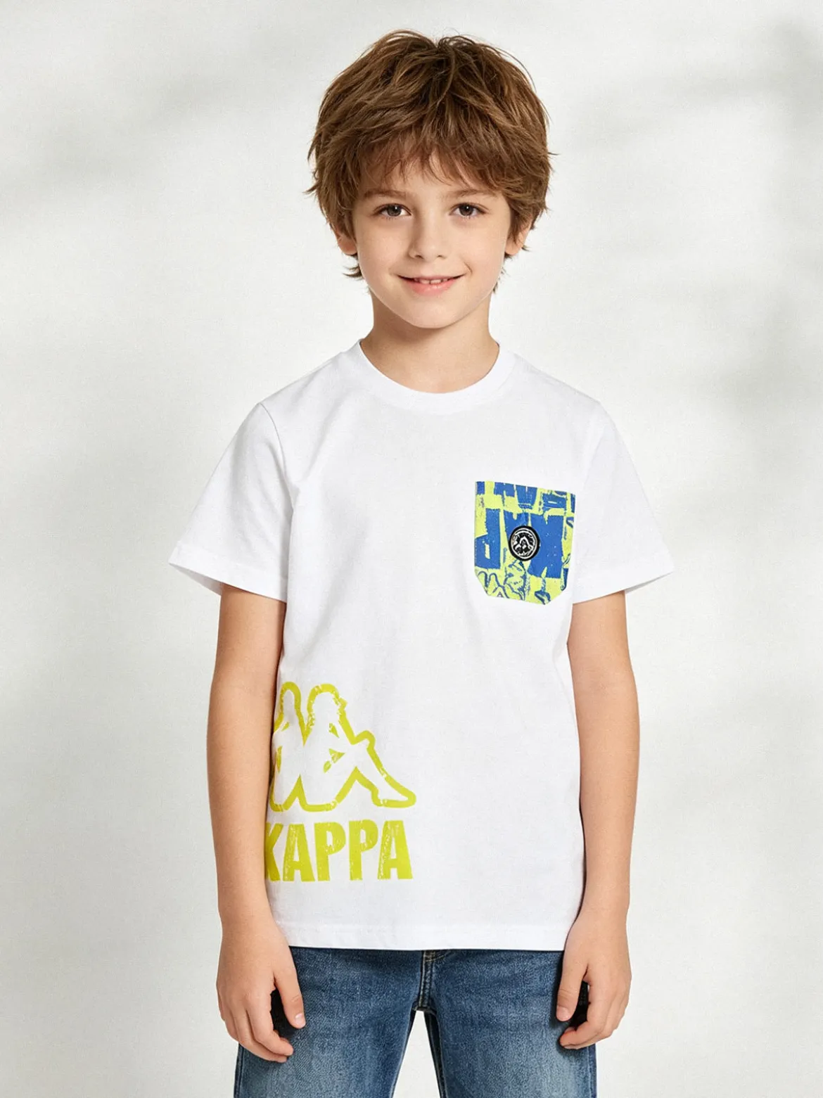 Kappa T-shirt da ragazzo in cotone con taschino e logo - bianco