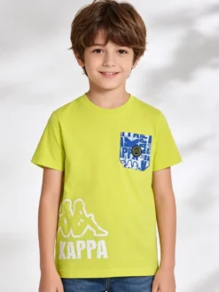 Kappa T-shirt da ragazzo in cotone con taschino e logo - limone