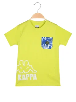Kappa T-shirt da ragazzo in cotone con taschino e logo - limone