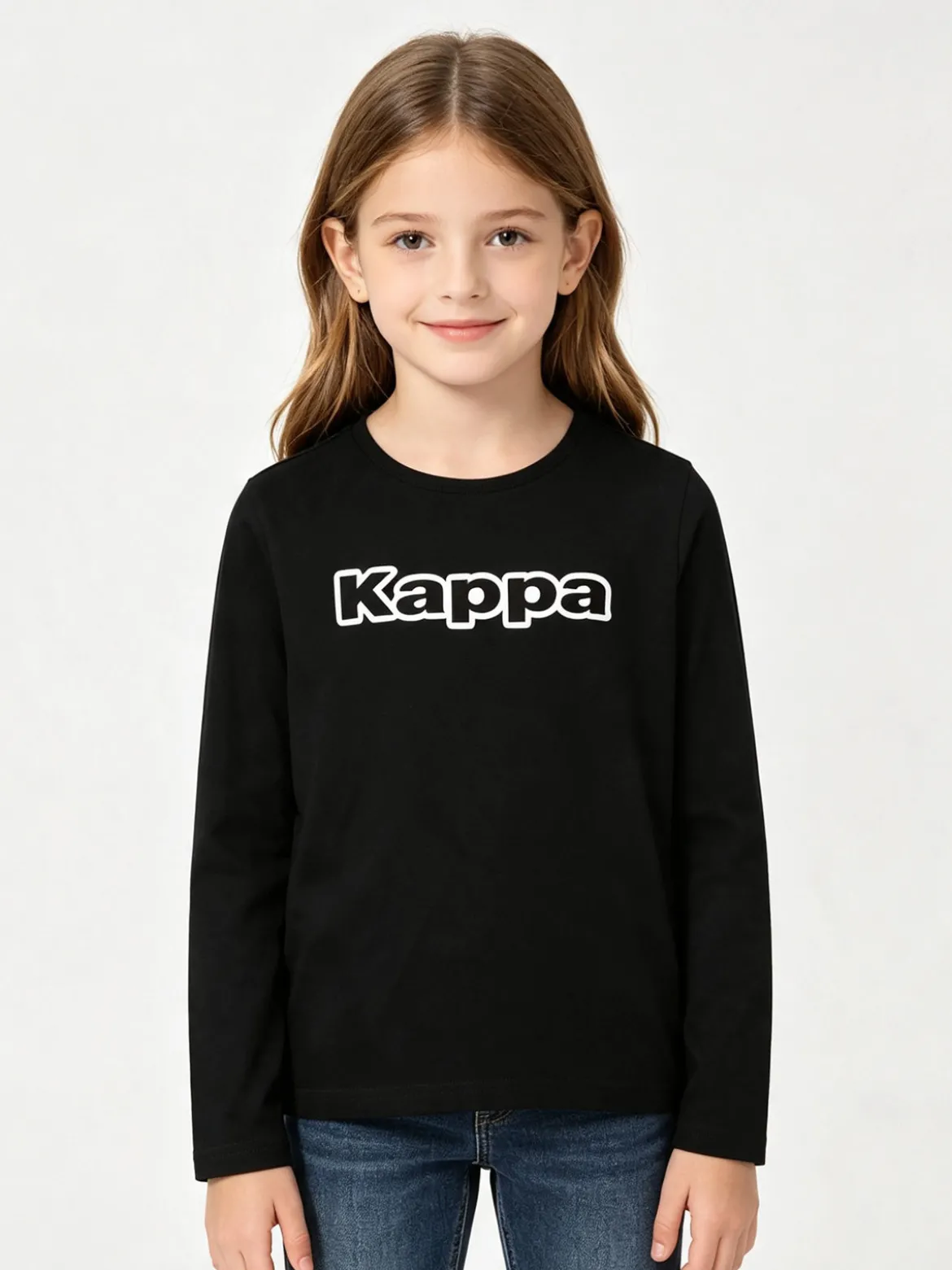 Kappa T-shirt girocollo a maniche lunghe da ragazza con logo - nero