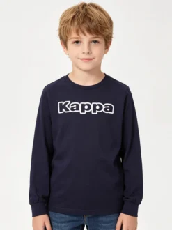 Kappa T-shirt girocollo da bambino a maniche lunghe con logo - blu scuro