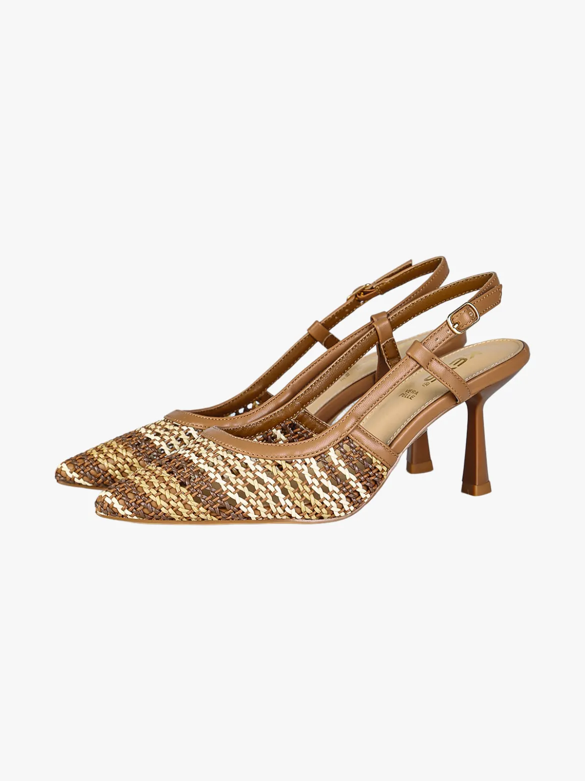 Keys Slingback donna in ecopelle colorata con cinturino alla caviglia e tacco a rocchetto - marrone