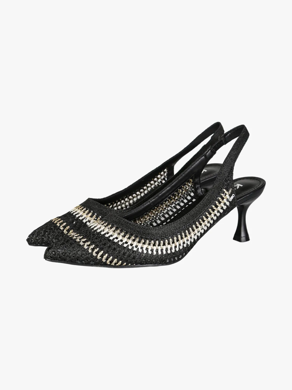 Keys Slingback donna in tessuto con cinturino elastico e tacco a rocchetto - nero