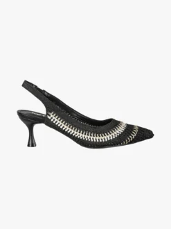 Keys Slingback donna in tessuto con cinturino elastico e tacco a rocchetto - nero