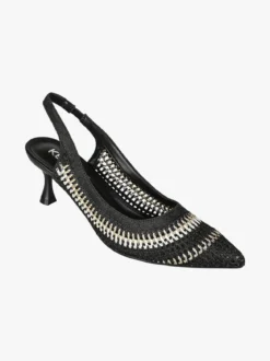 Keys Slingback donna in tessuto con cinturino elastico e tacco a rocchetto - nero