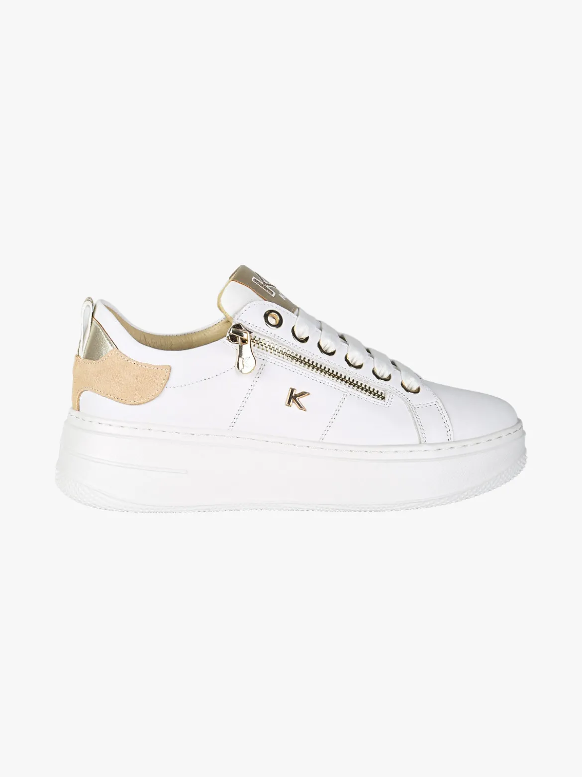 Keys Sneakers donna in pelle con platform e zip - bianco