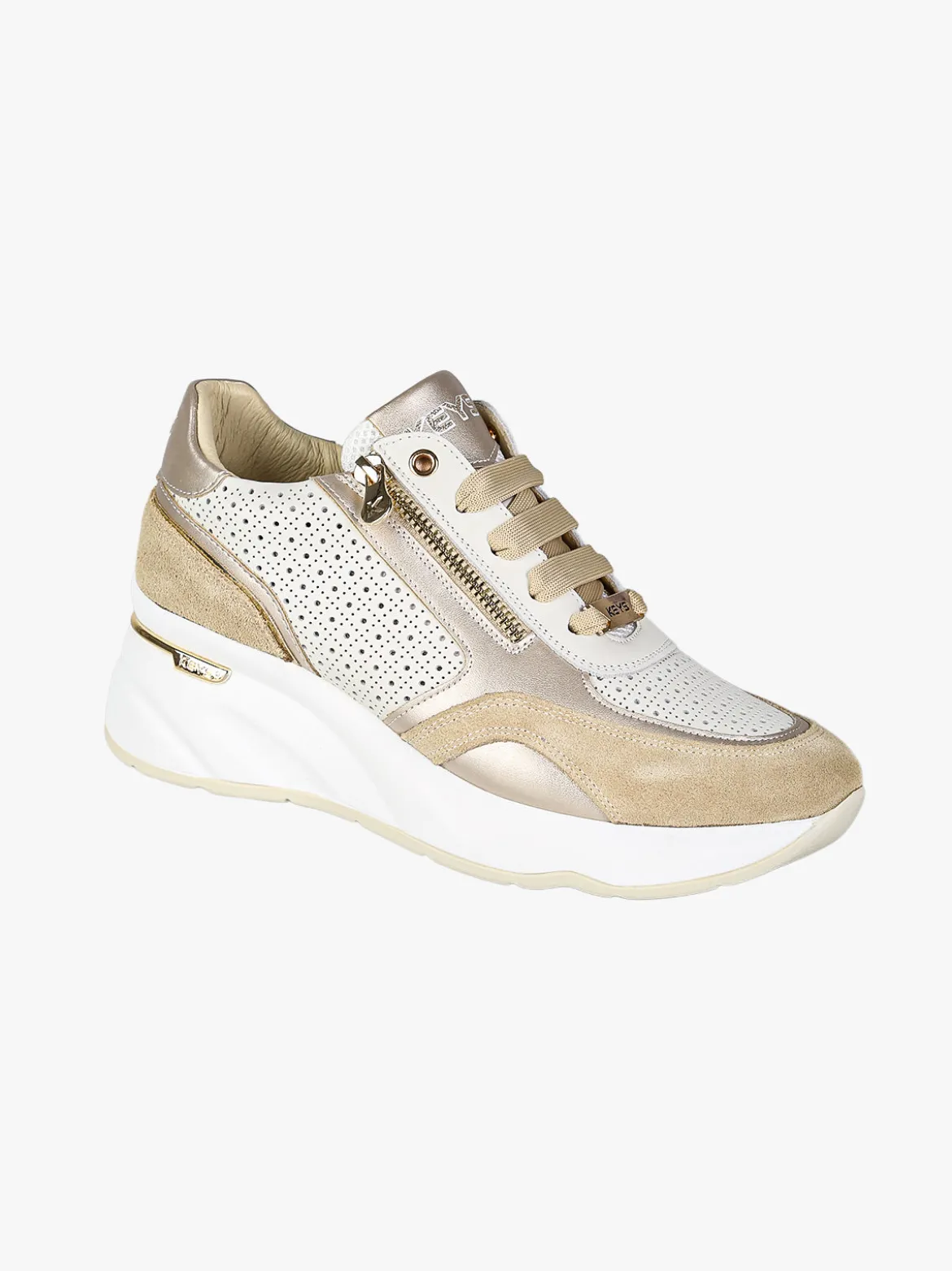 Keys Sneakers donna in pelle con zeppa - beige