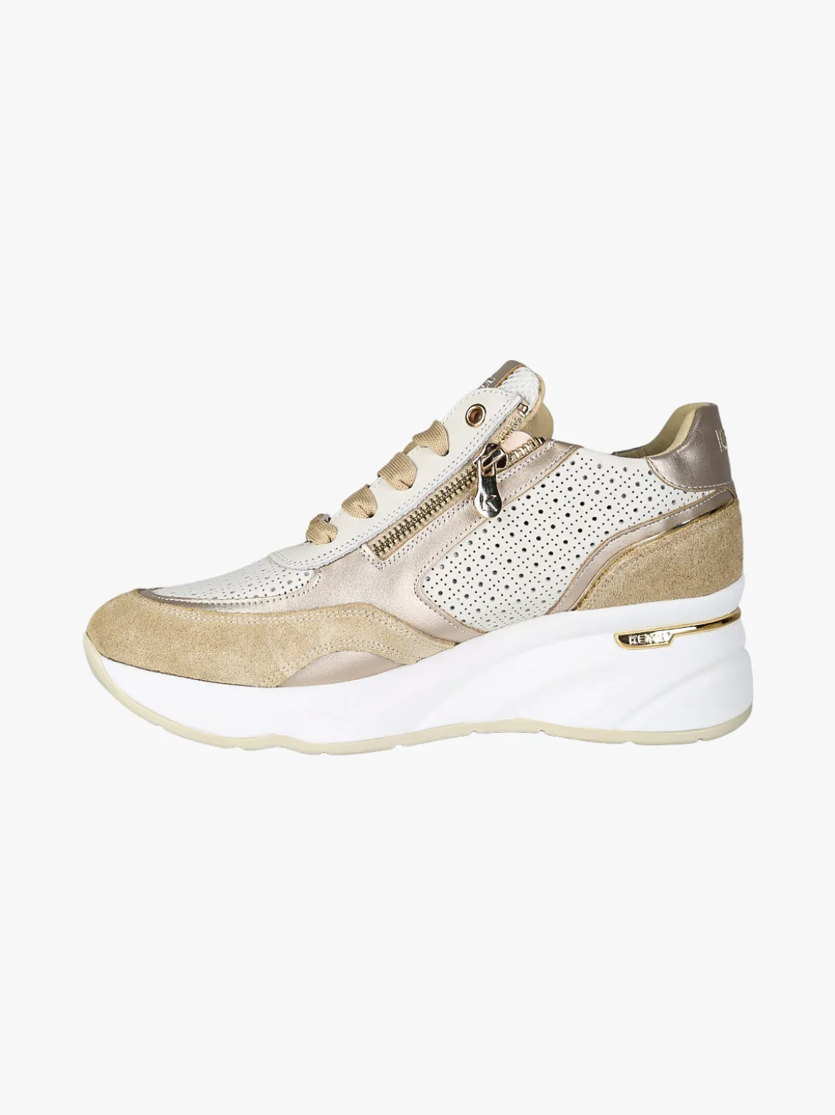 Keys Sneakers donna in pelle con zeppa - beige