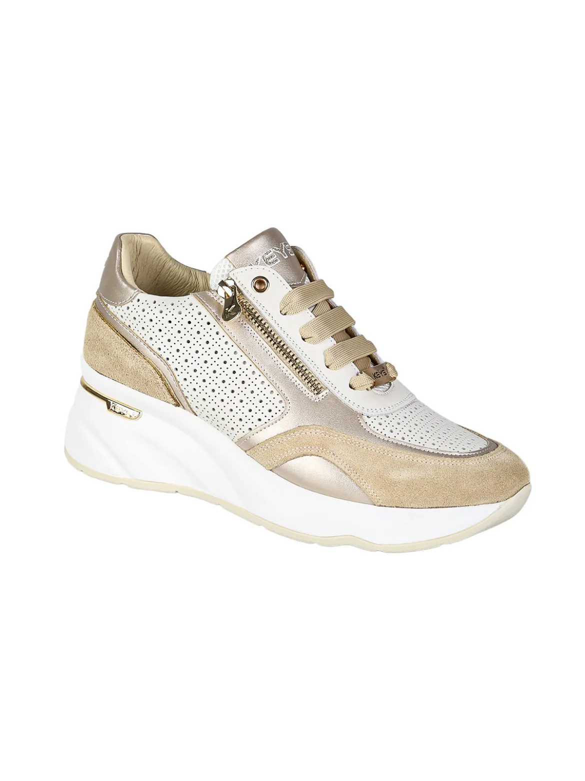 Keys Sneakers donna in pelle con zeppa - beige