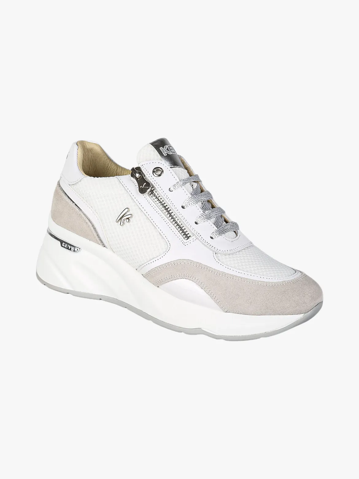 Keys Sneakers donna in pelle con zeppa - bianco