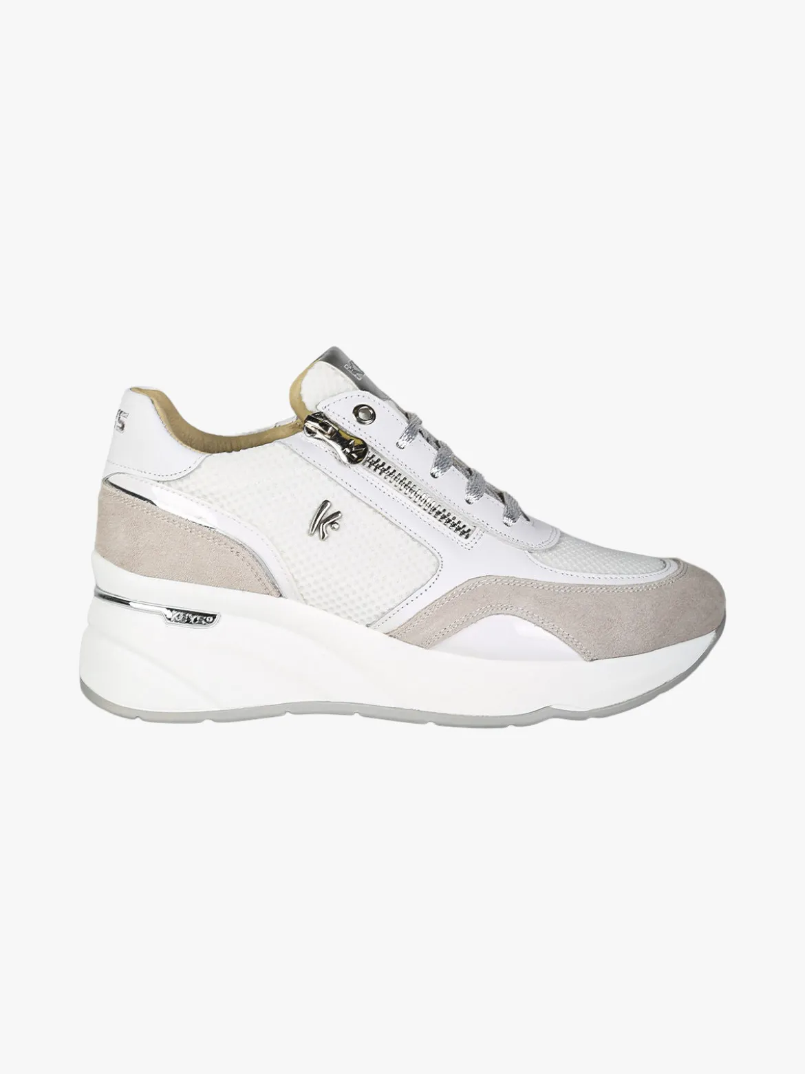 Keys Sneakers donna in pelle con zeppa - bianco