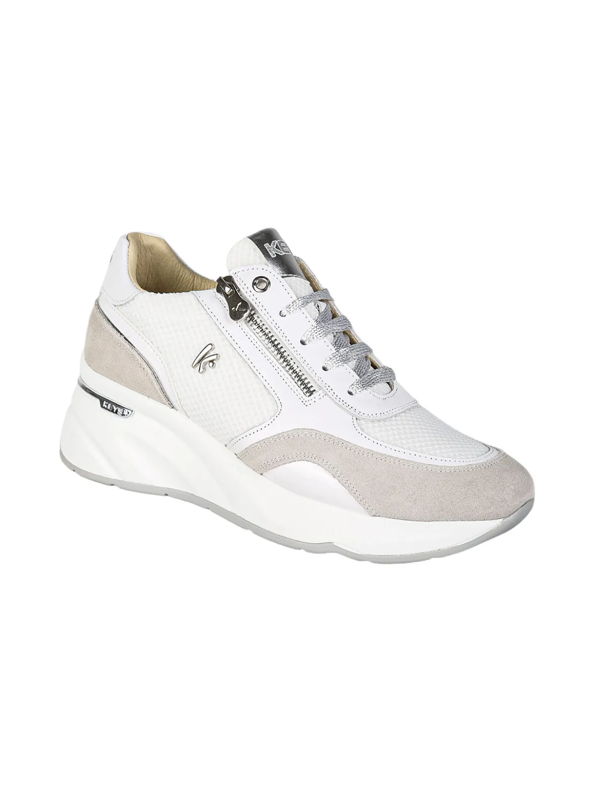 Keys Sneakers donna in pelle con zeppa - bianco