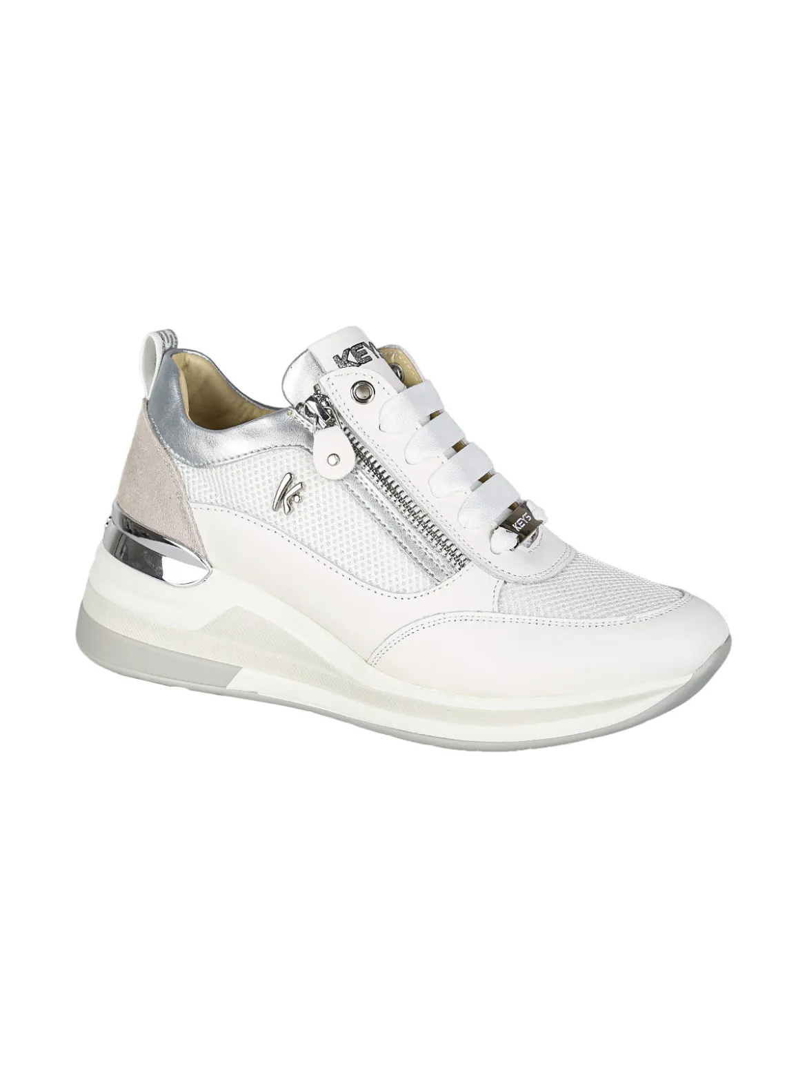 Keys Sneakers donna in pelle con zeppa - bianco