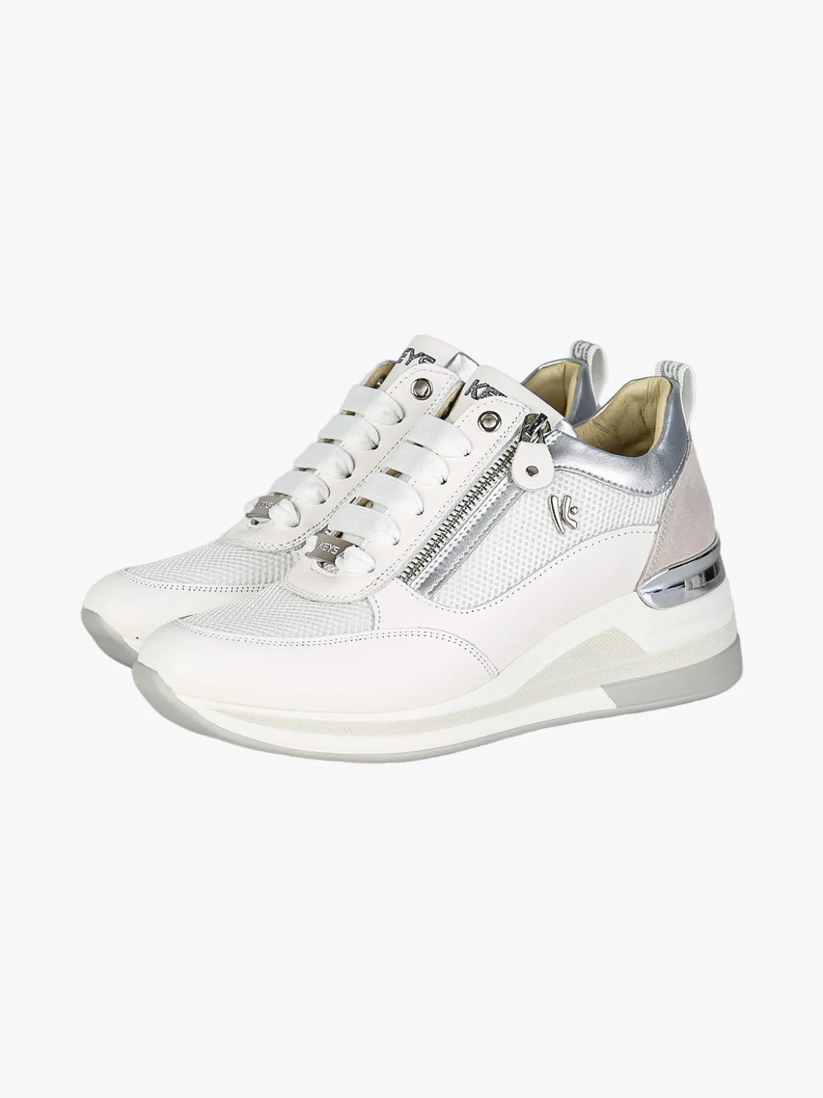 Keys Sneakers donna in pelle con zeppa - bianco