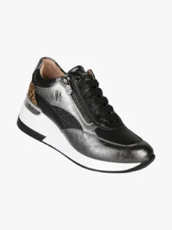 Keys Sneakers donna in pelle con zeppa - nero