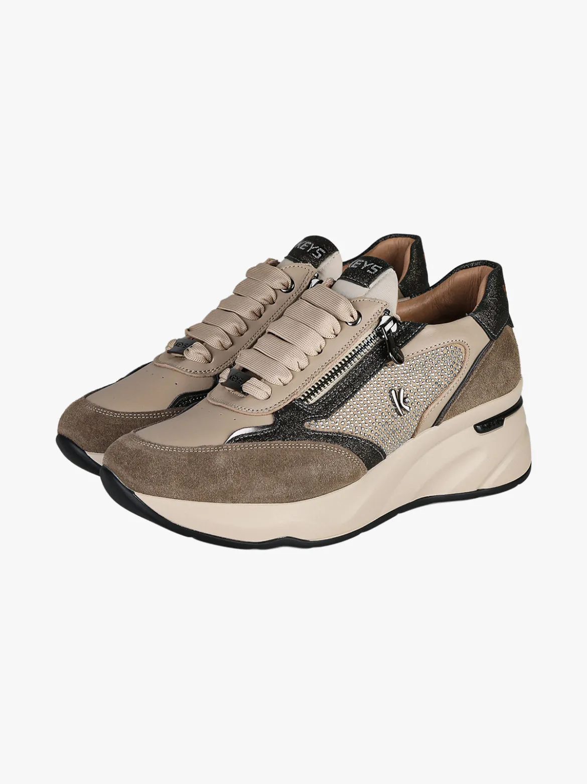 Keys Sneakers donna in pelle con zeppa - taupe