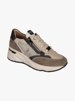Keys Sneakers donna in pelle con zeppa - taupe