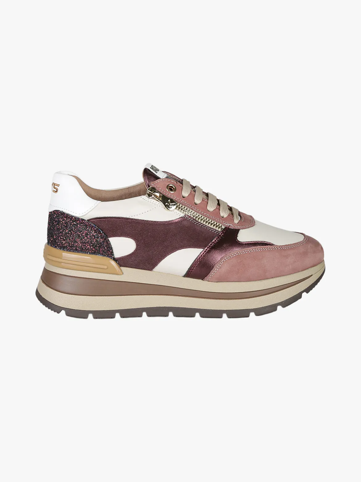 Keys Sneakers donna in pelle multicolore con platform - bordeaux