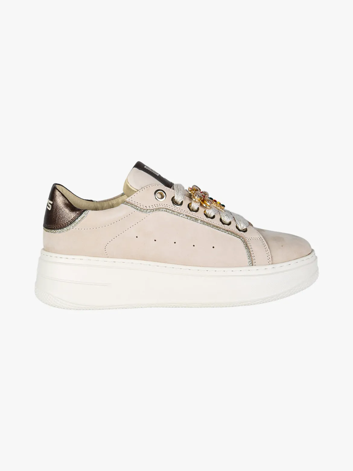 Keys Sneakers donna in pelle nabuk con platform - beige