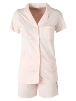 Kissimo Pigiama aperto da donna in cotone a maniche corte con shorts - rosa