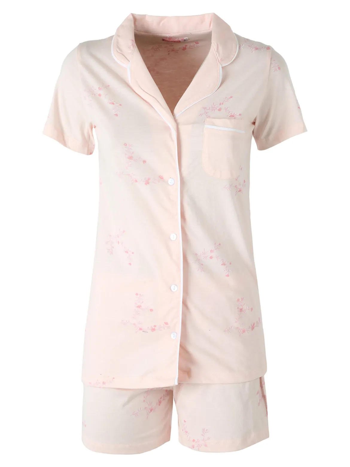 Kissimo Pigiama aperto da donna in cotone a maniche corte con shorts - rosa