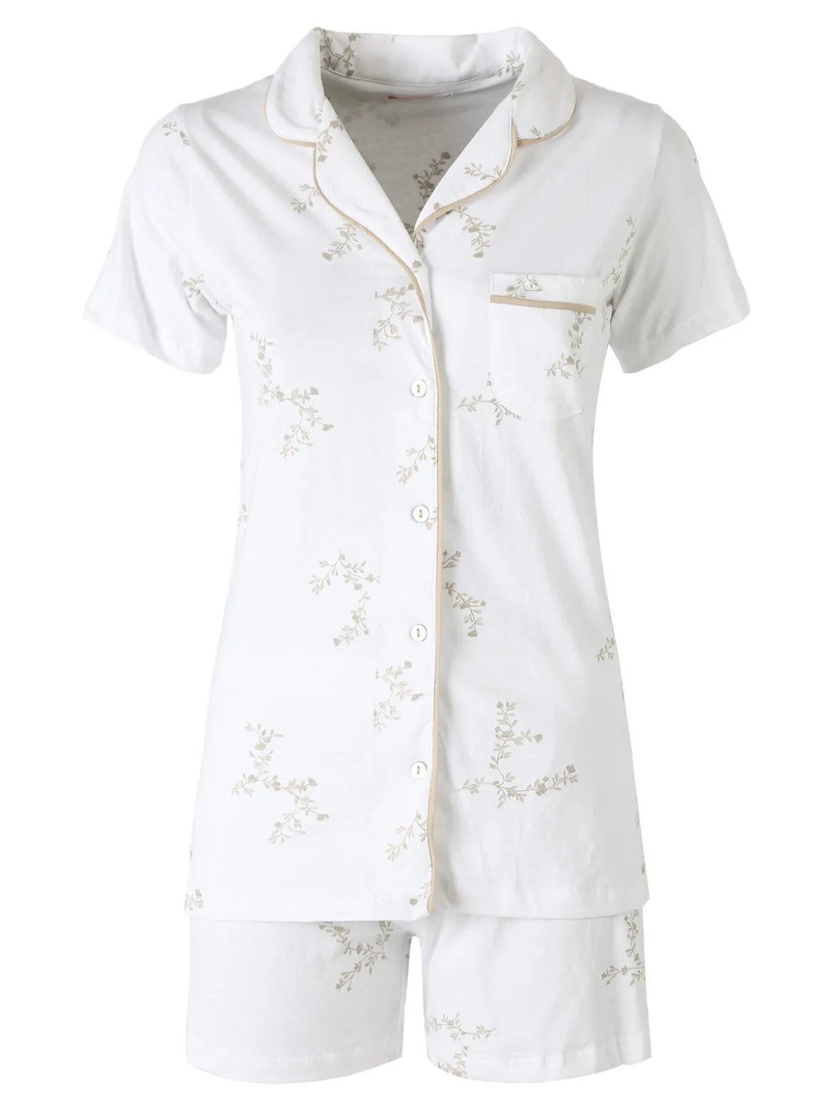 Kissimo Pigiama aperto da donna in cotone a maniche corte con shorts - panna