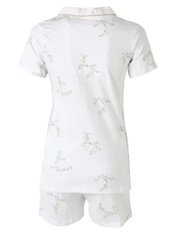 Kissimo Pigiama aperto da donna in cotone a maniche corte con shorts - panna