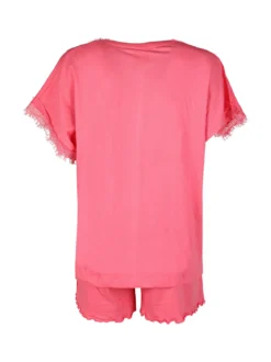 Kissimo Pigiama corto da donna in cotone con scollo in pizzo