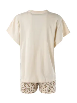 Kissimo Pigiama corto da donna in cotone con shorts floreali - beige